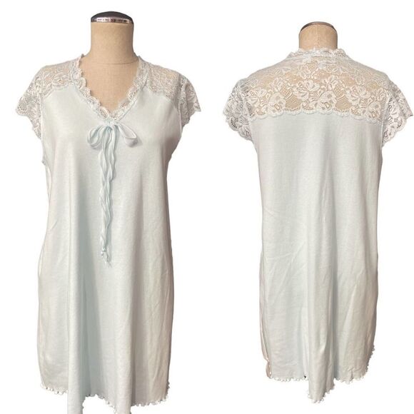 Verena Soft Baby Blue Cotton & Lace Short Nightgown sz S - Picture 1 of 5